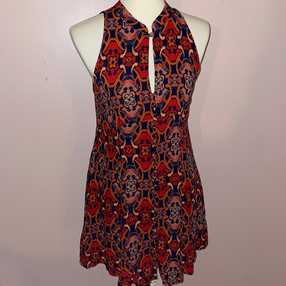 Free People Dress sz 6 Multi Autumn colors of rusty red, brown, gold w/pockets!
